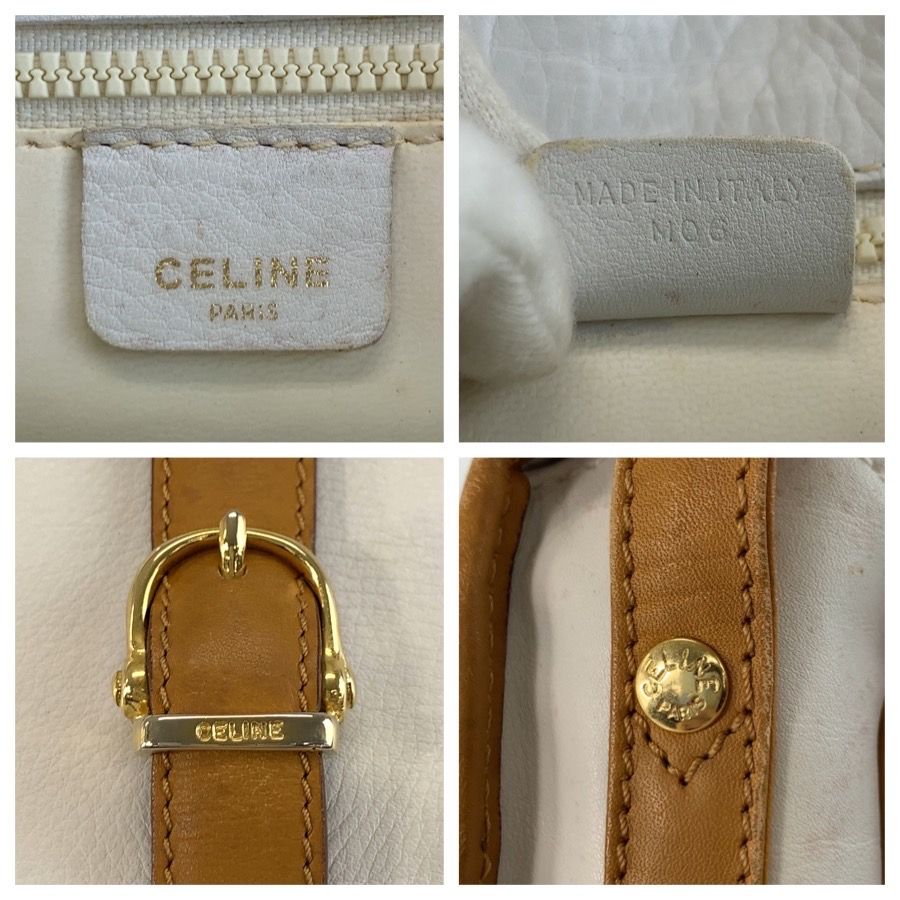 Celine Shoulder Bag Pochette White Brown Gold Leather — view 3