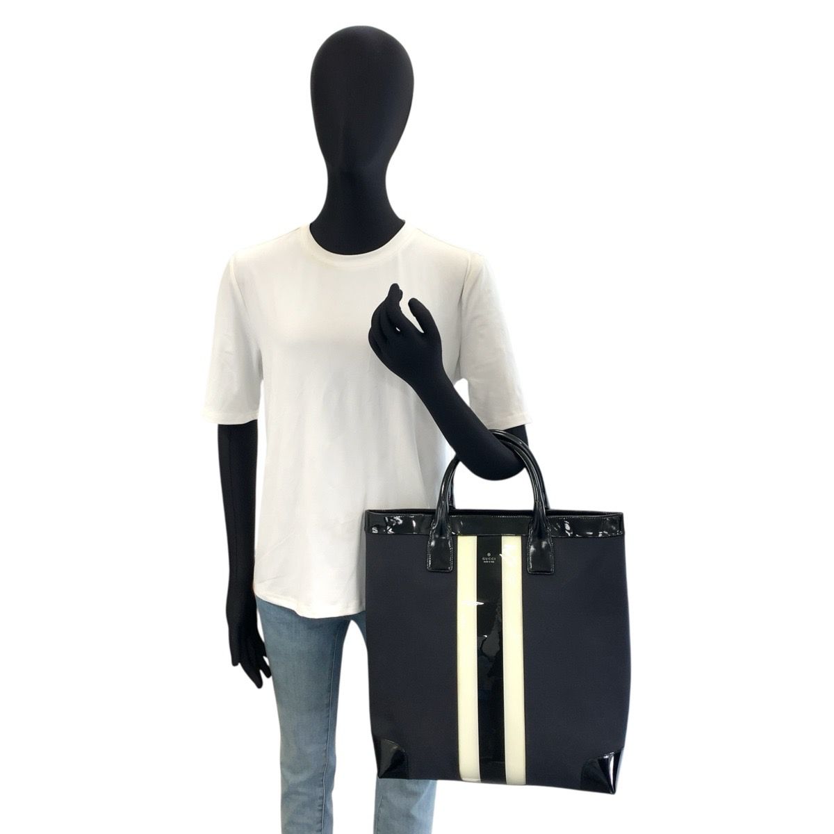 Gucci Sherry Line Tote Bag Black Canvas Patent — view 8