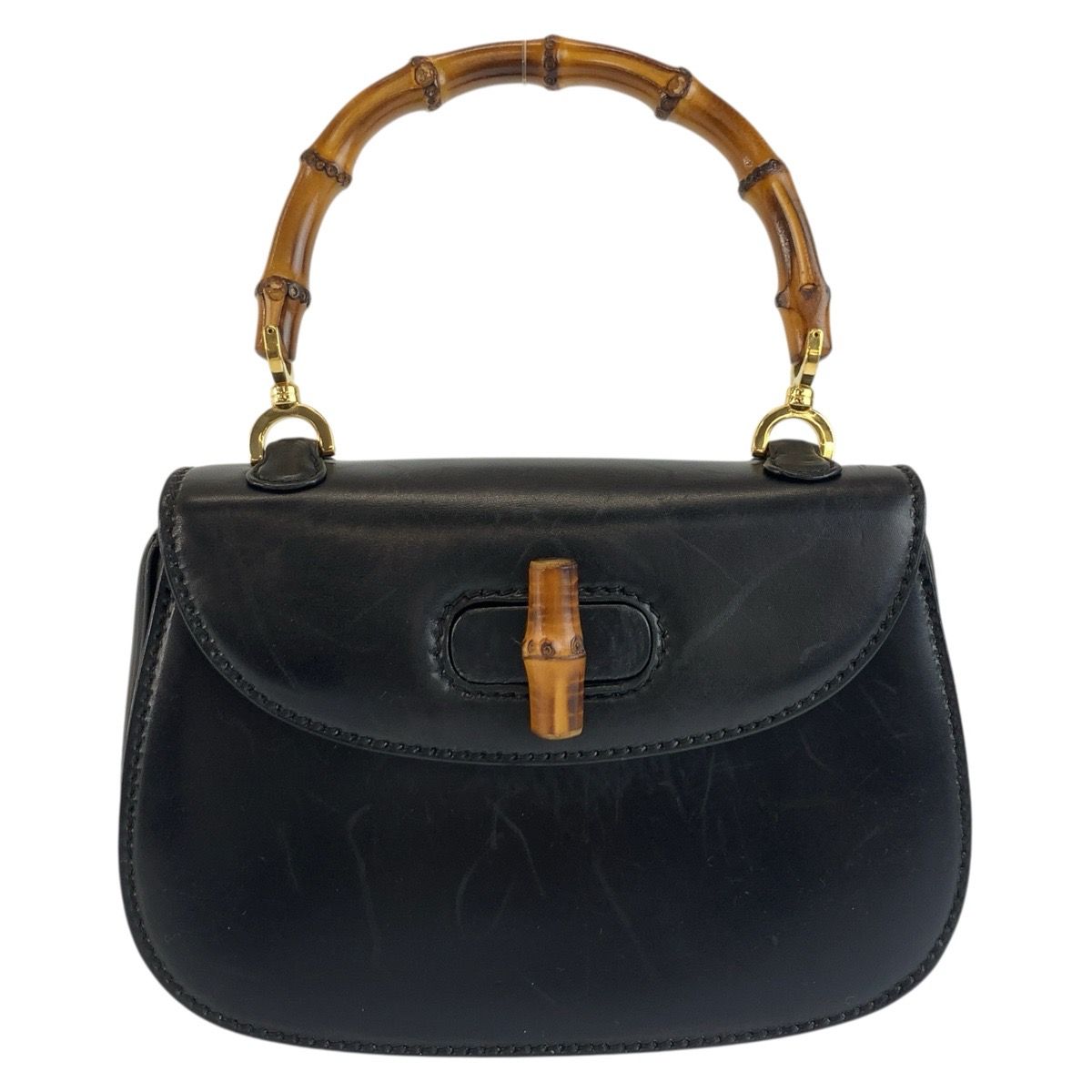 Gucci Bamboo Handbag 000 46 Black Gold Leather