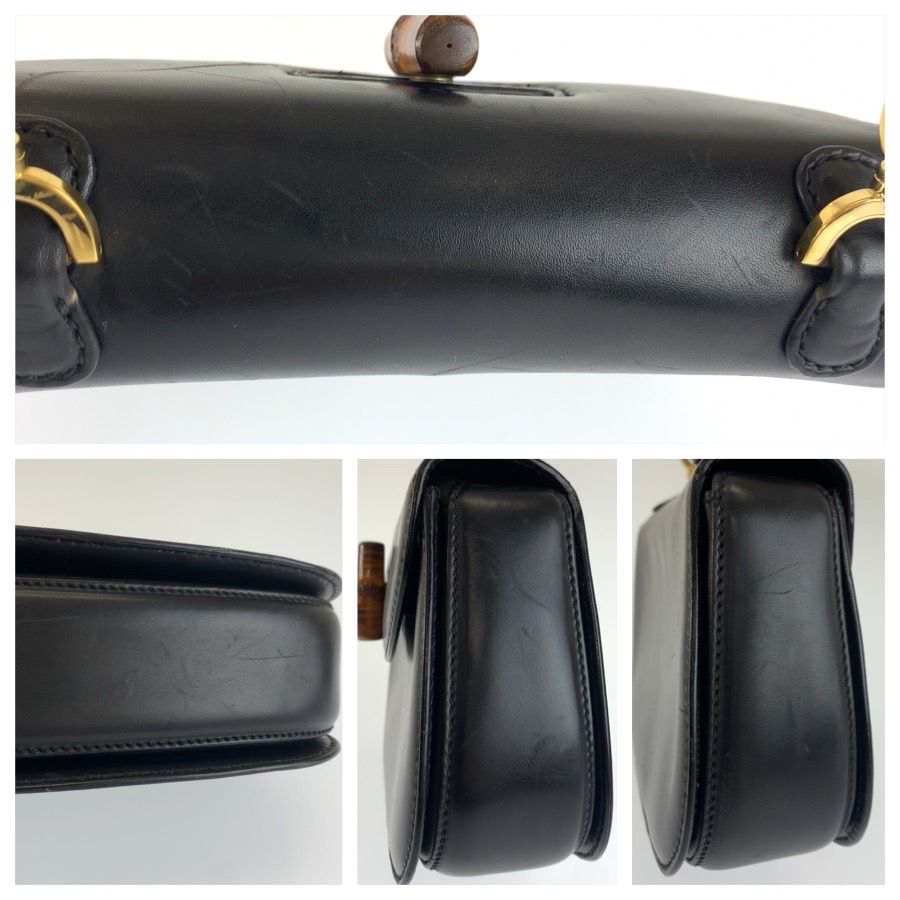 Gucci Bamboo Handbag 000 46 Black Gold Leather — view 6
