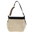 Saint Laurent Liv Gauche Mombasa Shoulder Bag White Ivory Brown Canvas Leather