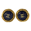 Chanel CC Logo Earrings Blue Gold Plated 95P