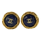 Chanel CC Logo Earrings Blue Gold Plated 95P