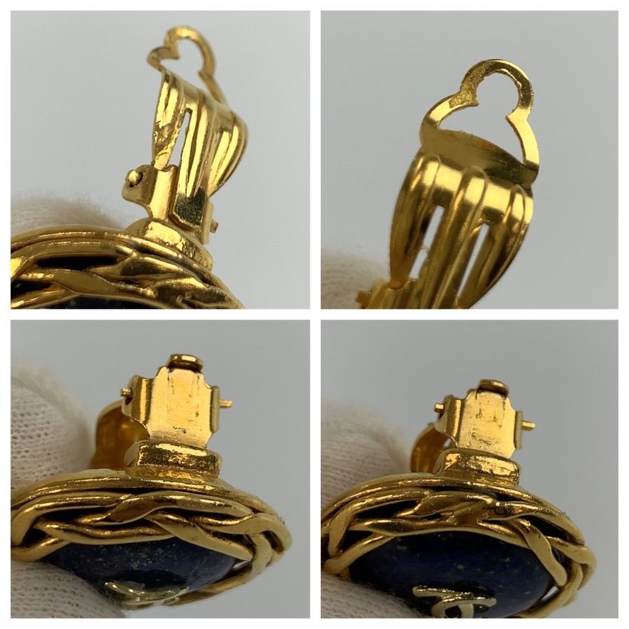 Chanel CC Logo Earrings Blue Gold Plated 95P — view 5