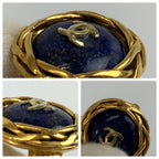 Chanel CC Logo Earrings Blue Gold Plated 95P — view 6