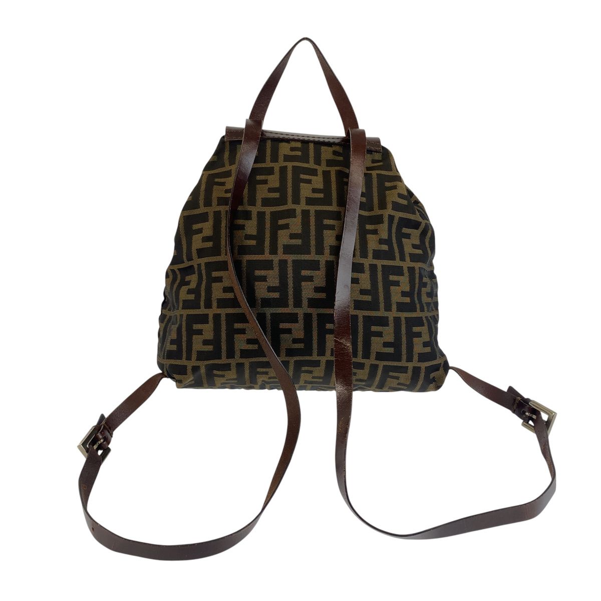 Fendi Zucca Pattern Backpack Brown Black Leather Nylon — view 2
