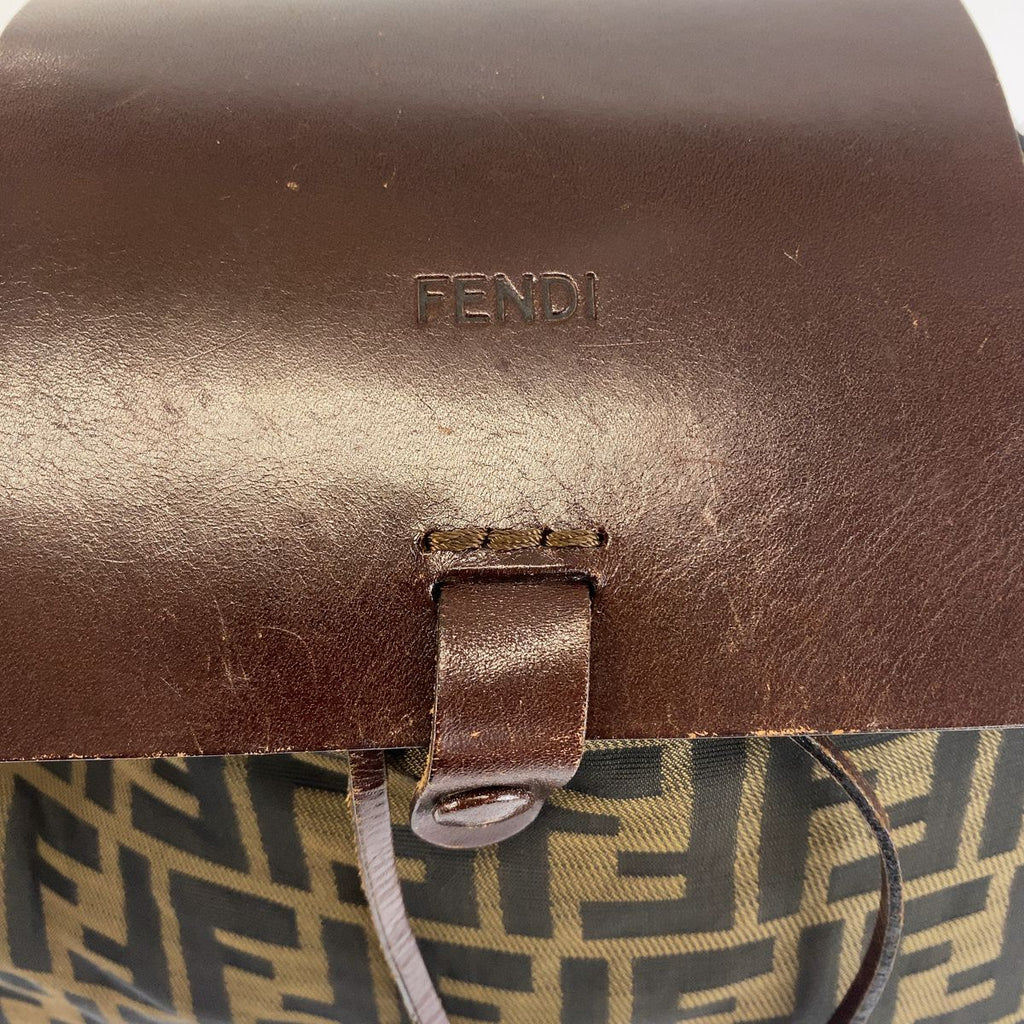 Fendi Zucca Pattern Backpack Brown Black Leather Nylon — view 8