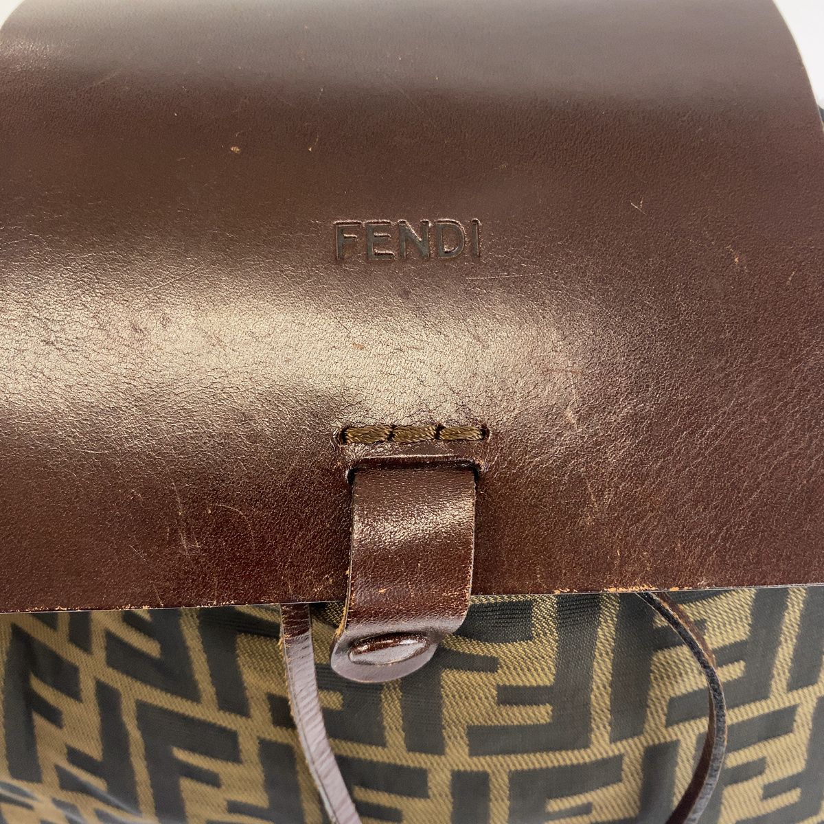 Fendi Zucca Pattern Backpack Brown Black Leather Nylon — view 8