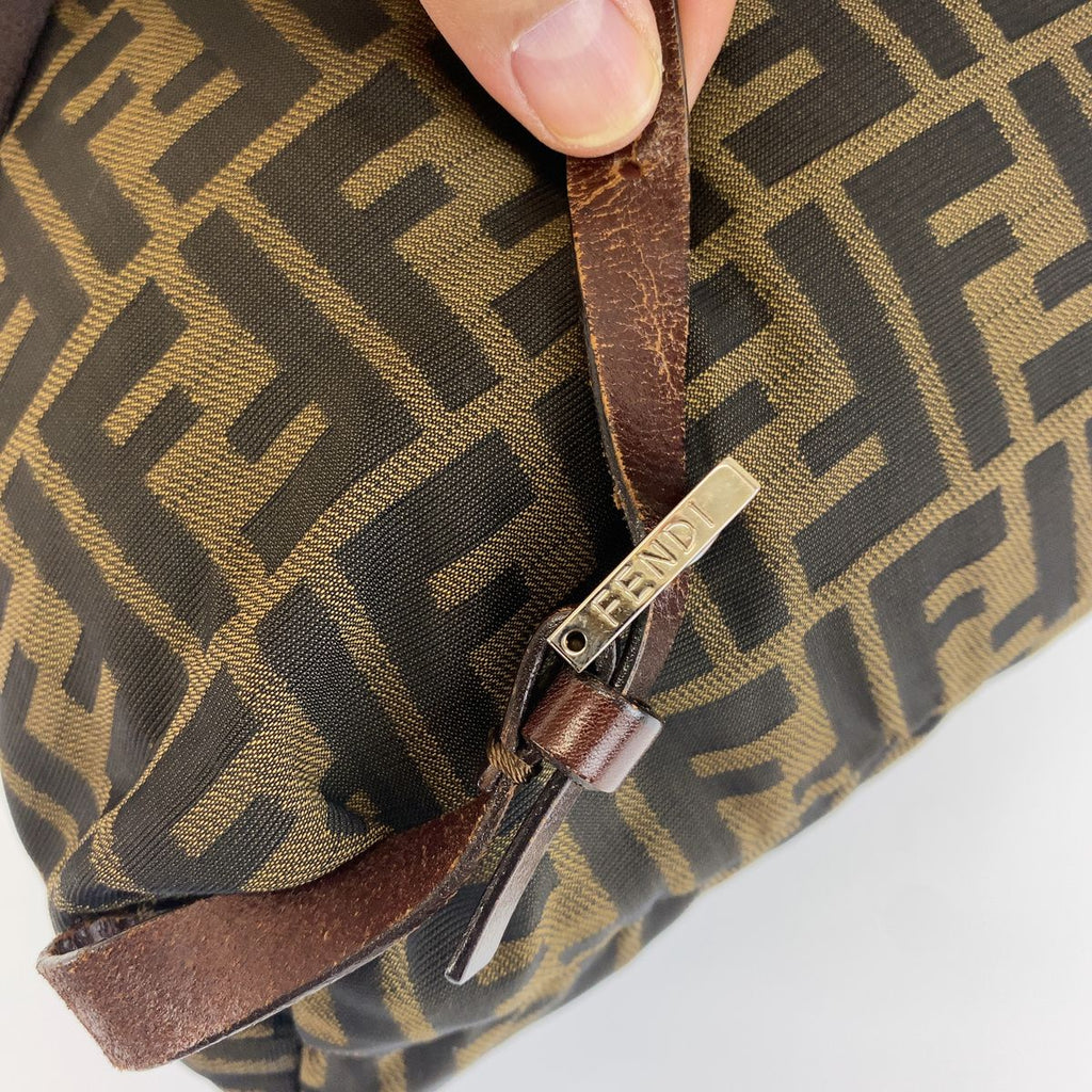 Fendi Zucca Pattern Backpack Brown Black Leather Nylon — view 7