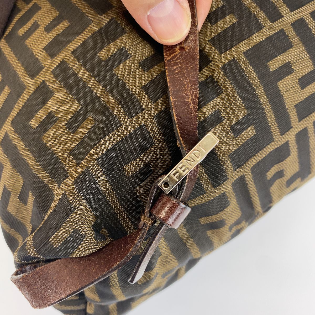 Fendi Zucca Pattern Backpack Brown Black Leather Nylon — view 7