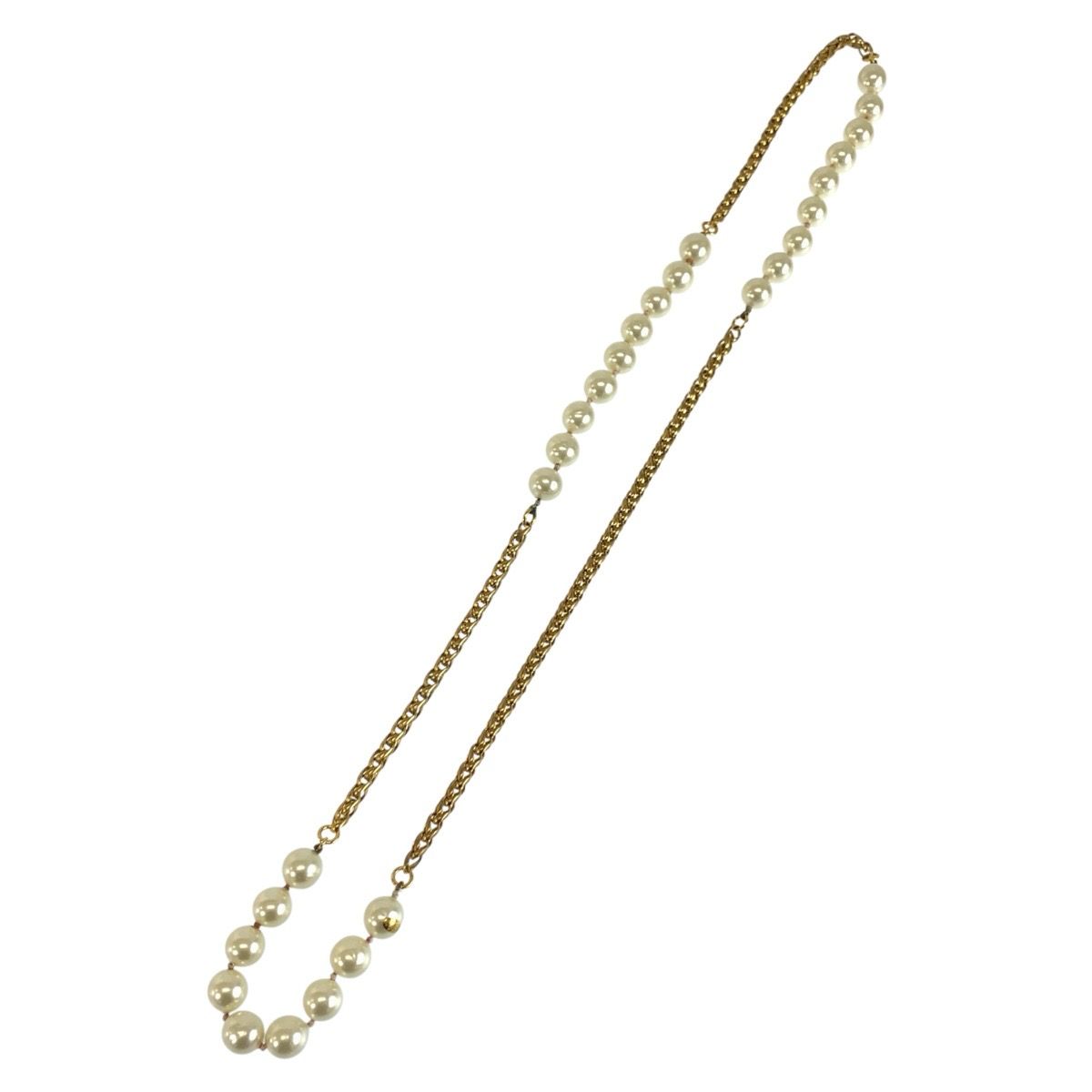 Chanel Long Necklace Gold Plated Faux Pearl