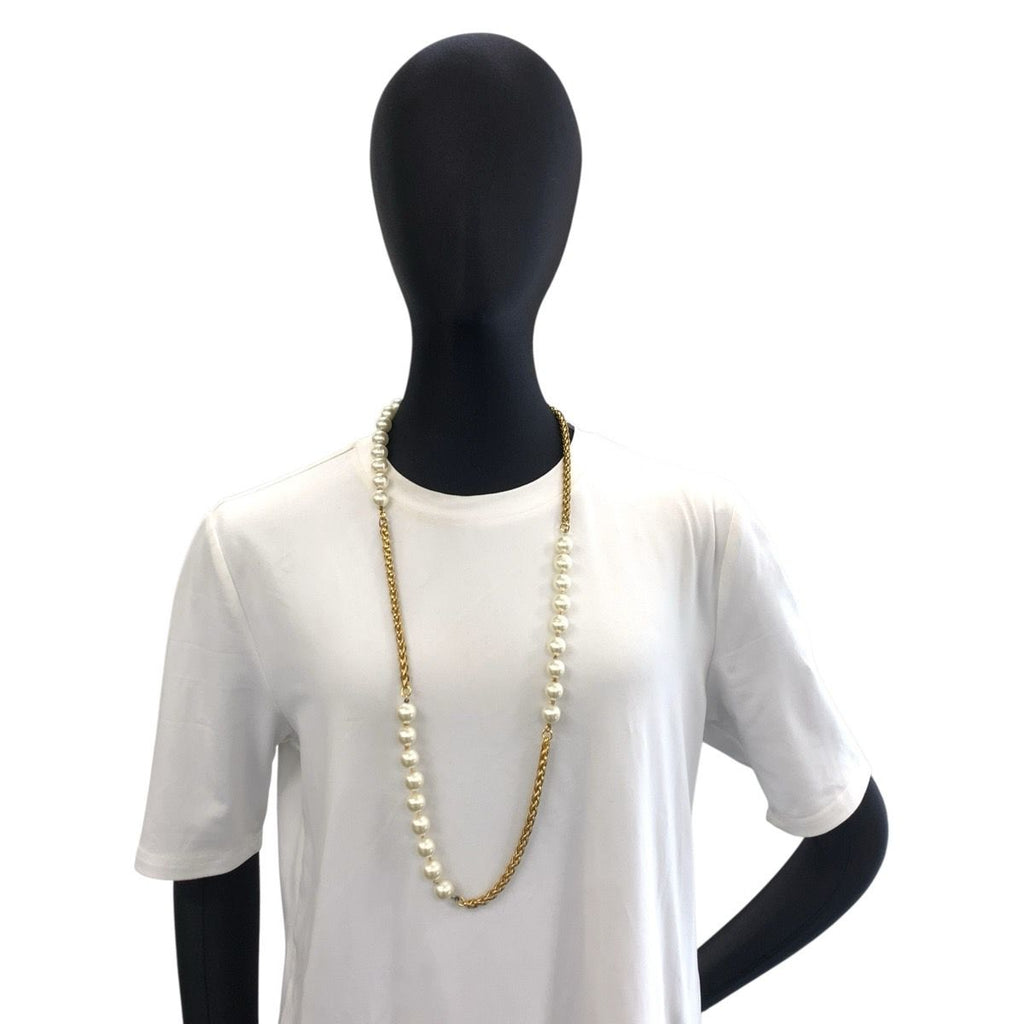 Chanel Long Necklace Gold Plated Faux Pearl — view 7