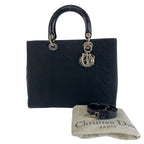 Dior Cannage Lady Dior Shoulder Bag Black Canvas Patent