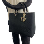 Dior Cannage Lady Dior Shoulder Bag Black Canvas Patent — view 3