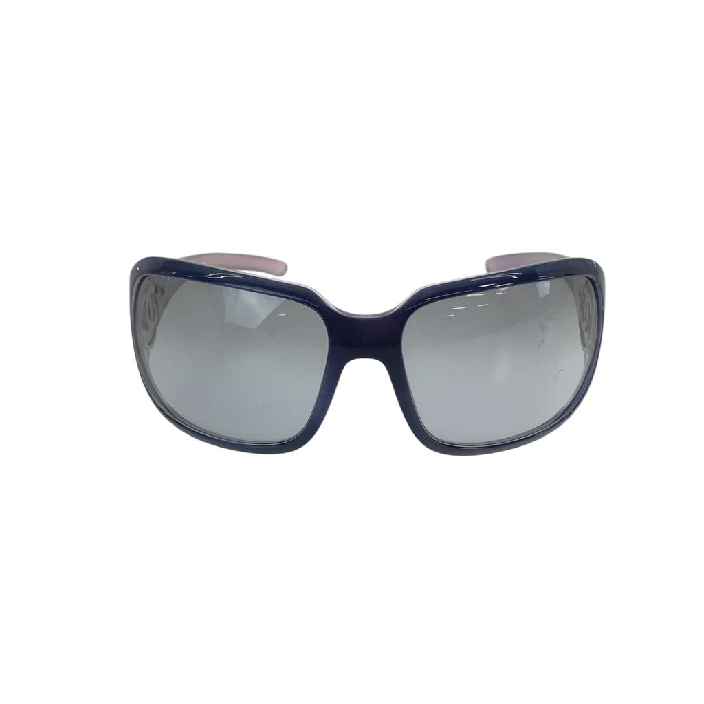 Chanel CC Logo Sunglasses Blue Silver Gray Acetate Metal Eyewear — view 2