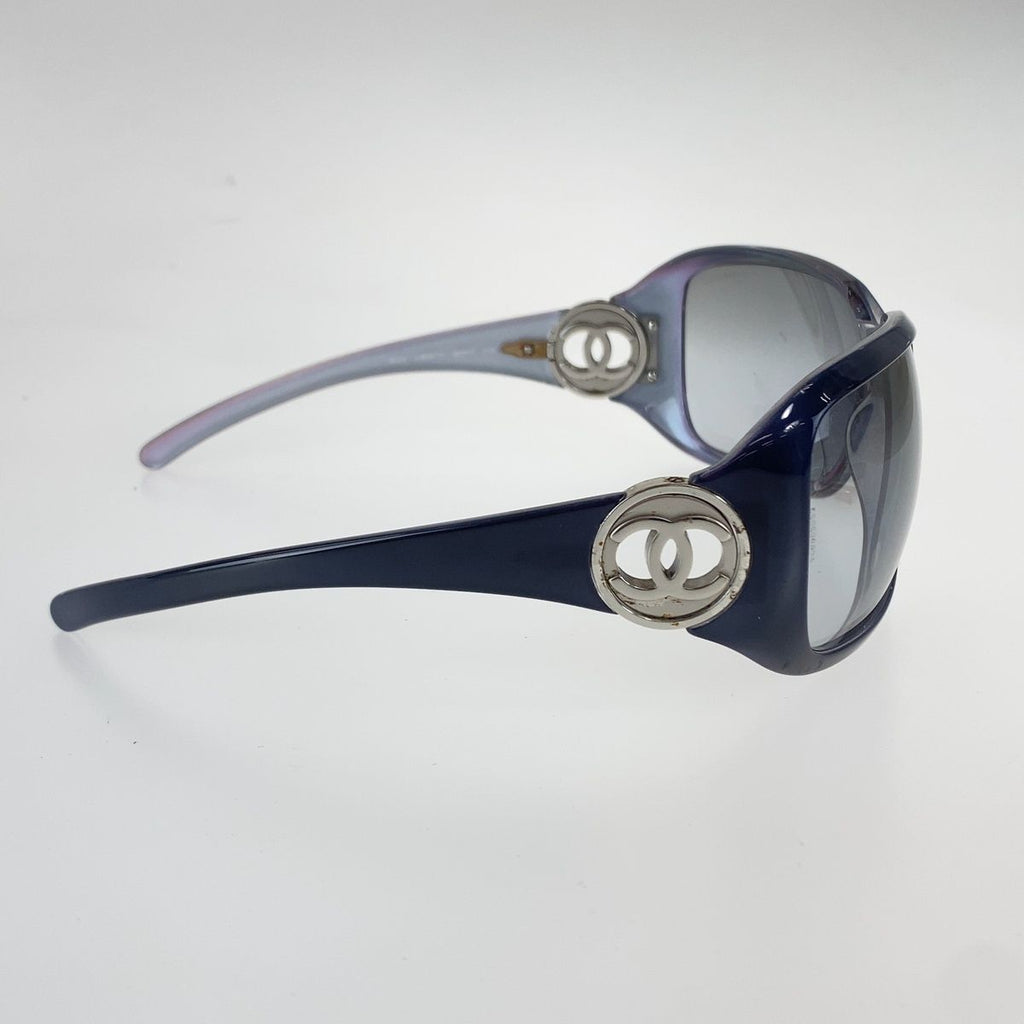 Chanel CC Logo Sunglasses Blue Silver Gray Acetate Metal Eyewear — view 4