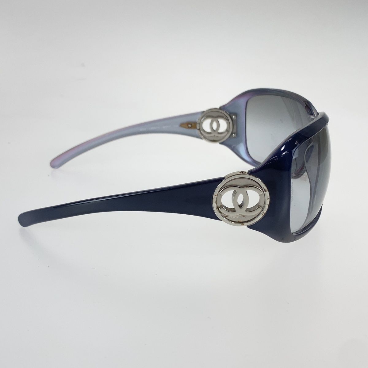 Chanel CC Logo Sunglasses Blue Silver Gray Acetate Metal Eyewear — view 4