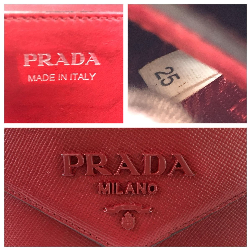 Prada Saffiano Chain Shoulder Bag Pochette Red Silver Leather — view 4