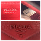Prada Saffiano Chain Shoulder Bag Pochette Red Silver Leather — view 4