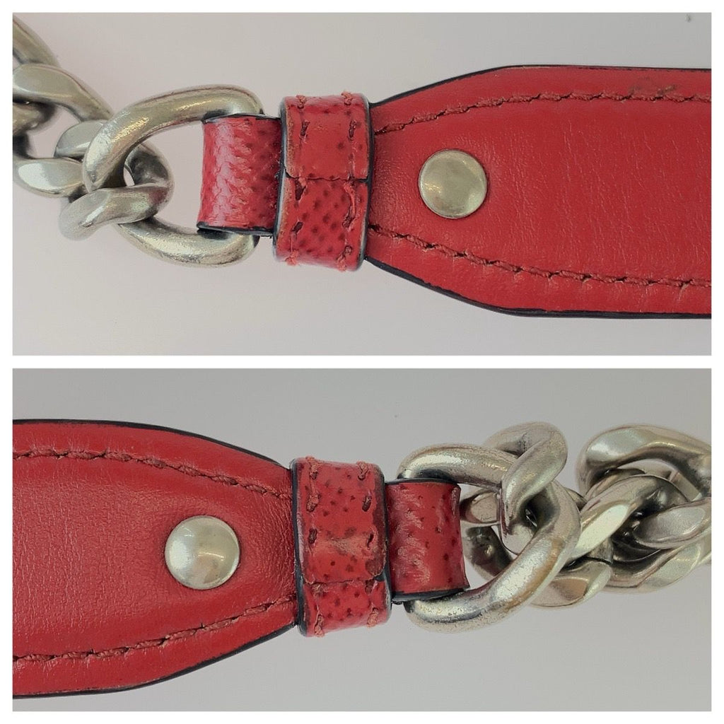 Prada Saffiano Chain Shoulder Bag Pochette Red Silver Leather — view 6