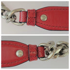 Prada Saffiano Chain Shoulder Bag Pochette Red Silver Leather — view 6