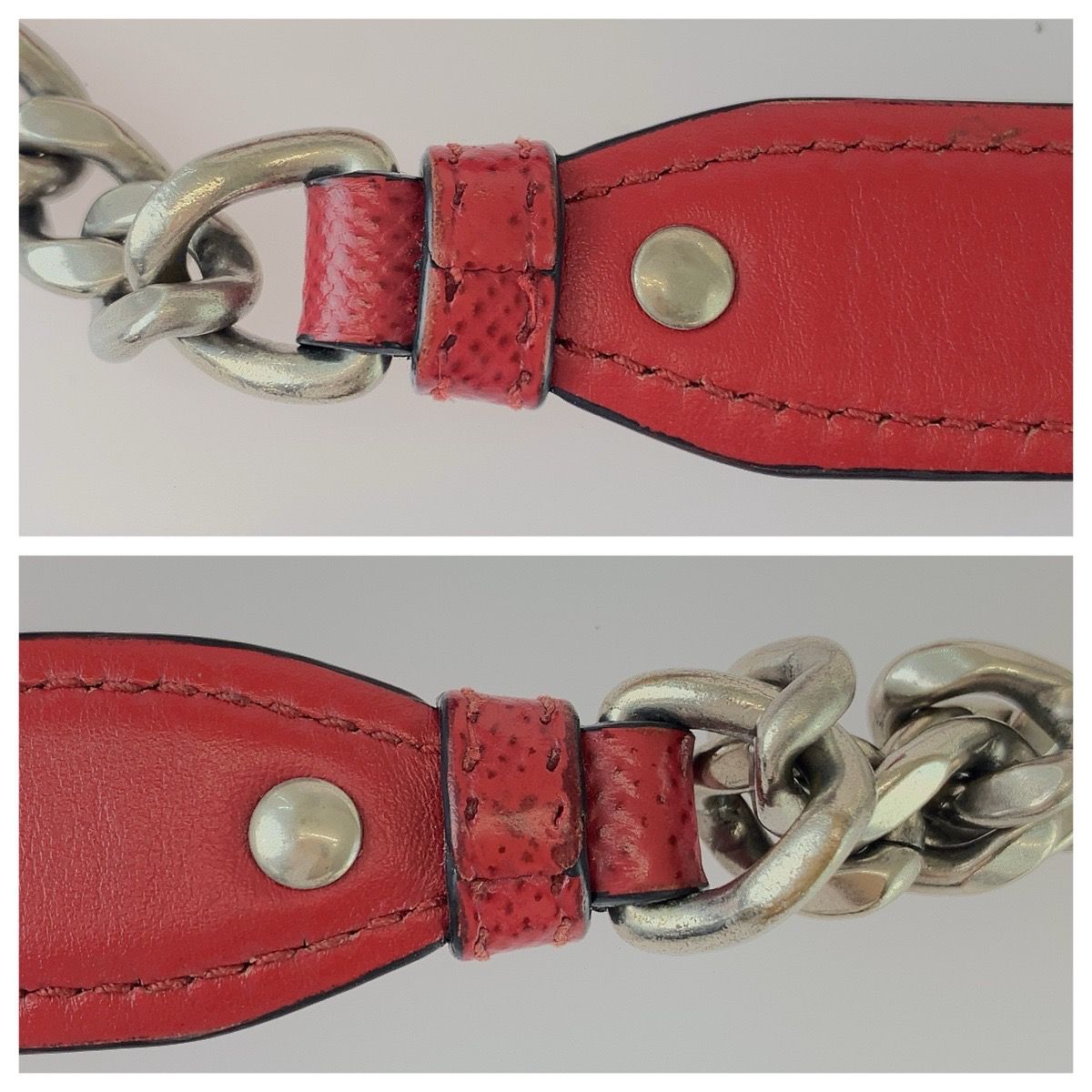 Prada Saffiano Chain Shoulder Bag Pochette Red Silver Leather — view 6