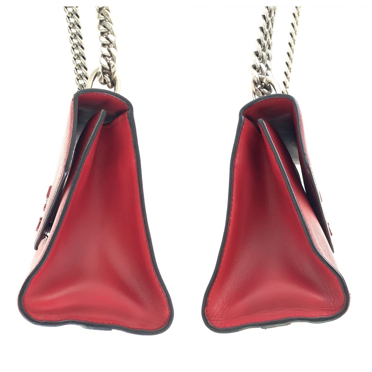 Prada Saffiano Chain Shoulder Bag Pochette Red Silver Leather — view 8