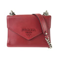 Prada Saffiano Chain Shoulder Bag Pochette Red Silver Leather