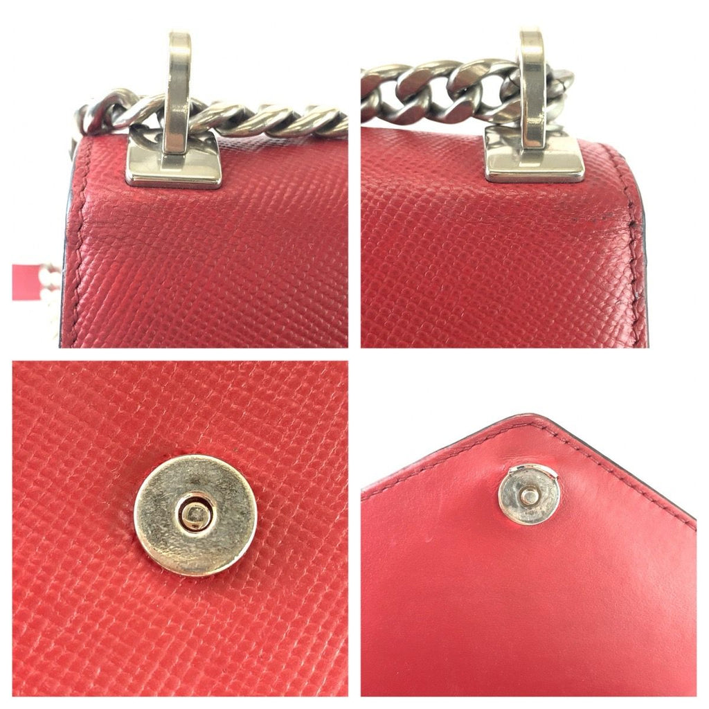 Prada Saffiano Chain Shoulder Bag Pochette Red Silver Leather — view 5