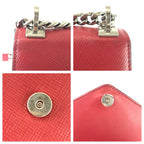 Prada Saffiano Chain Shoulder Bag Pochette Red Silver Leather — view 5