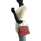 Prada Saffiano Chain Shoulder Bag Pochette Red Silver Leather — view 7