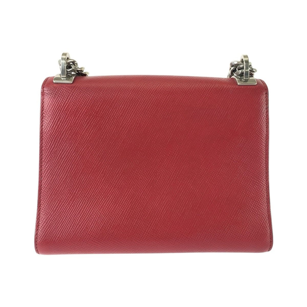 Prada Saffiano Chain Shoulder Bag Pochette Red Silver Leather — view 2