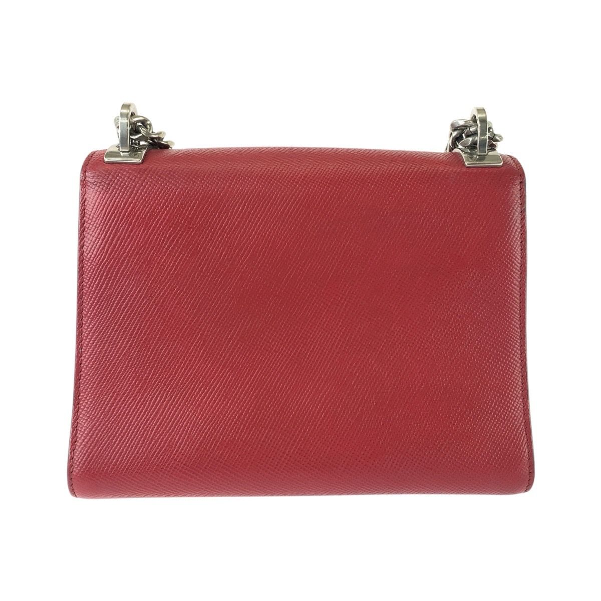 Prada Saffiano Chain Shoulder Bag Pochette Red Silver Leather — view 2
