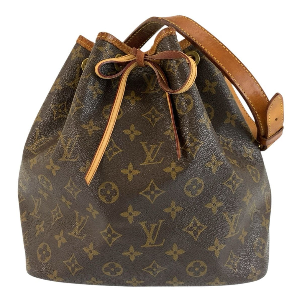 Louis Vuitton Monogram Petit Noe Drawstring Shoulder Bag Brown Gold Leather