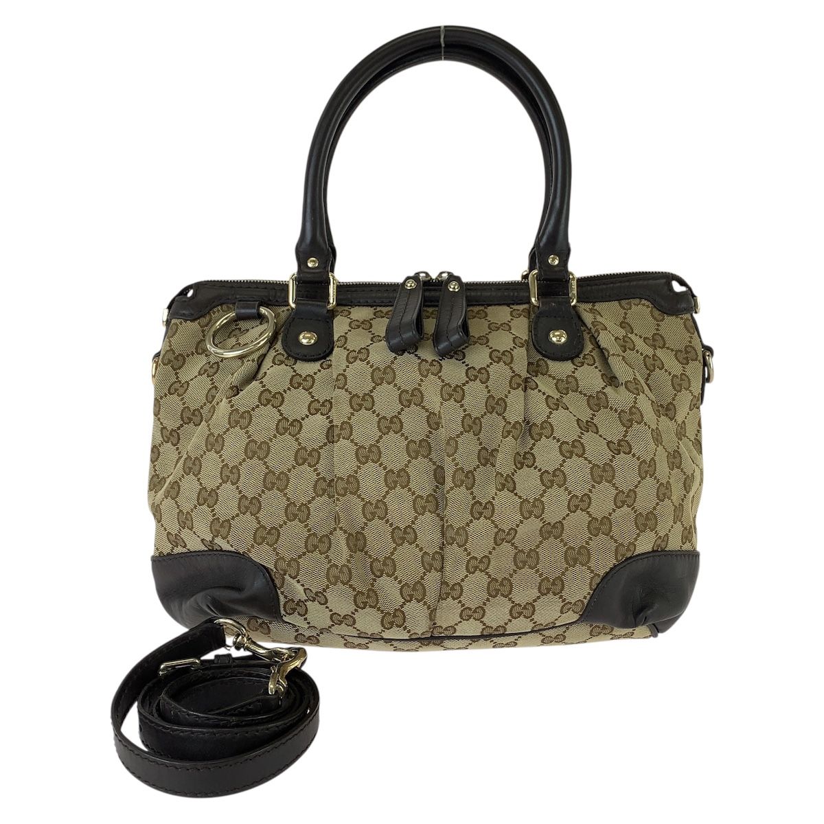 Gucci GG Canvas Sukey Tote Shoulder Bag 2-Way Beige Brown
