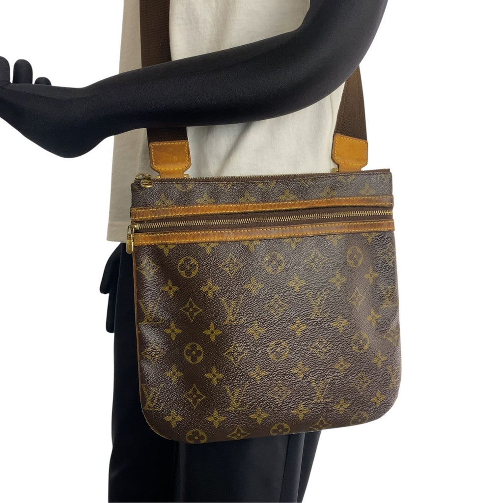 Louis Vuitton Monogram Pochette Bosphore Shoulder Bag Brown Leather — view 6
