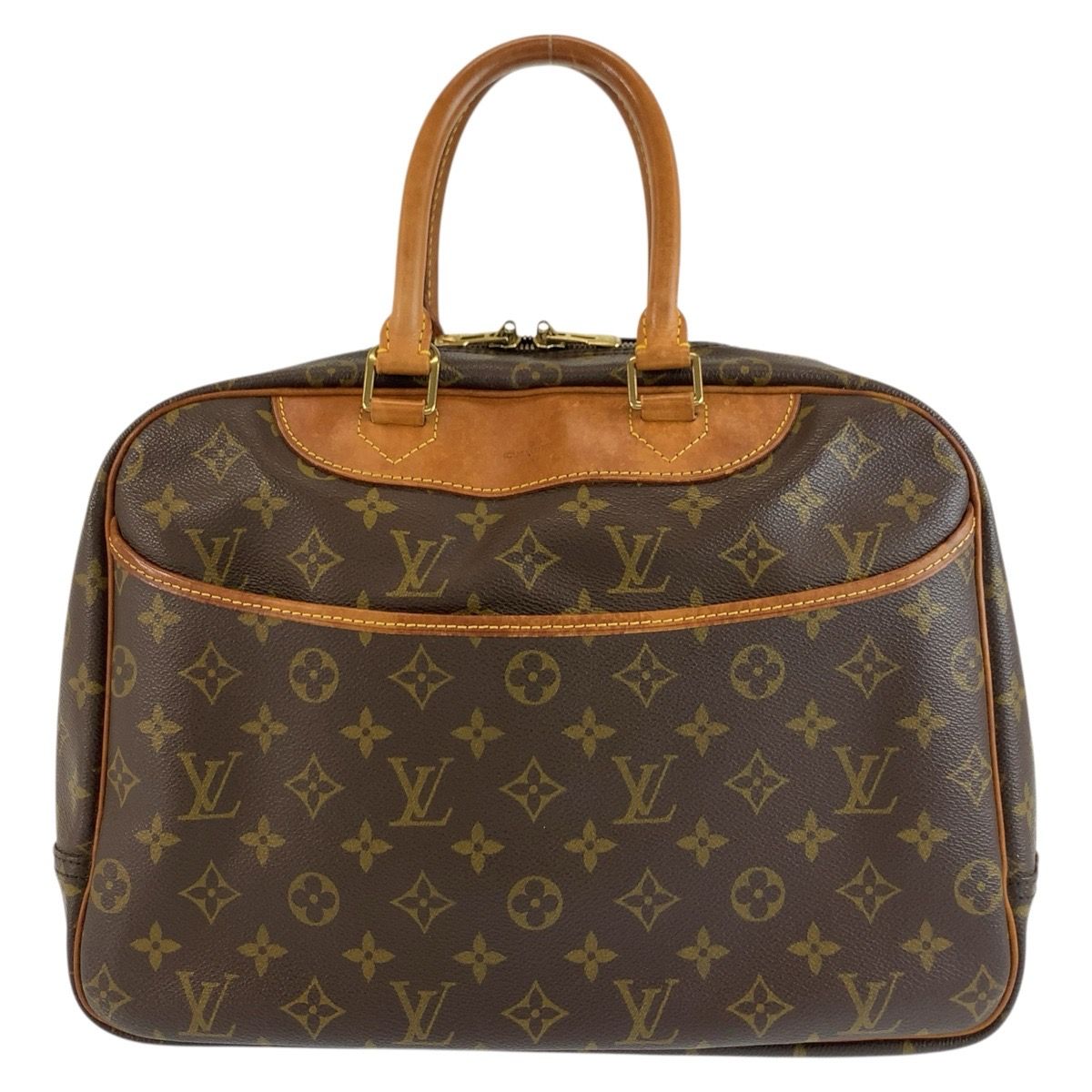 Louis Vuitton Monogram Deauville Boston Bag Brown Gold Leather