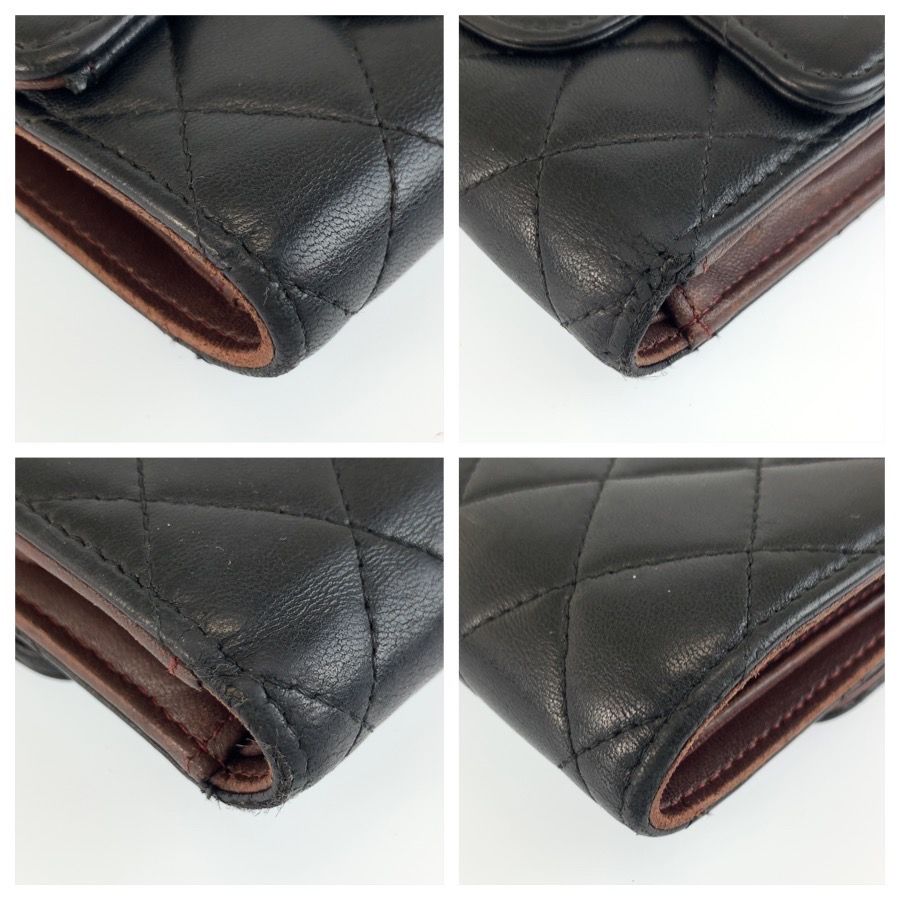 Chanel CC Logo Quilted Trifold Wallet Fold Compact Black Leather — view 7