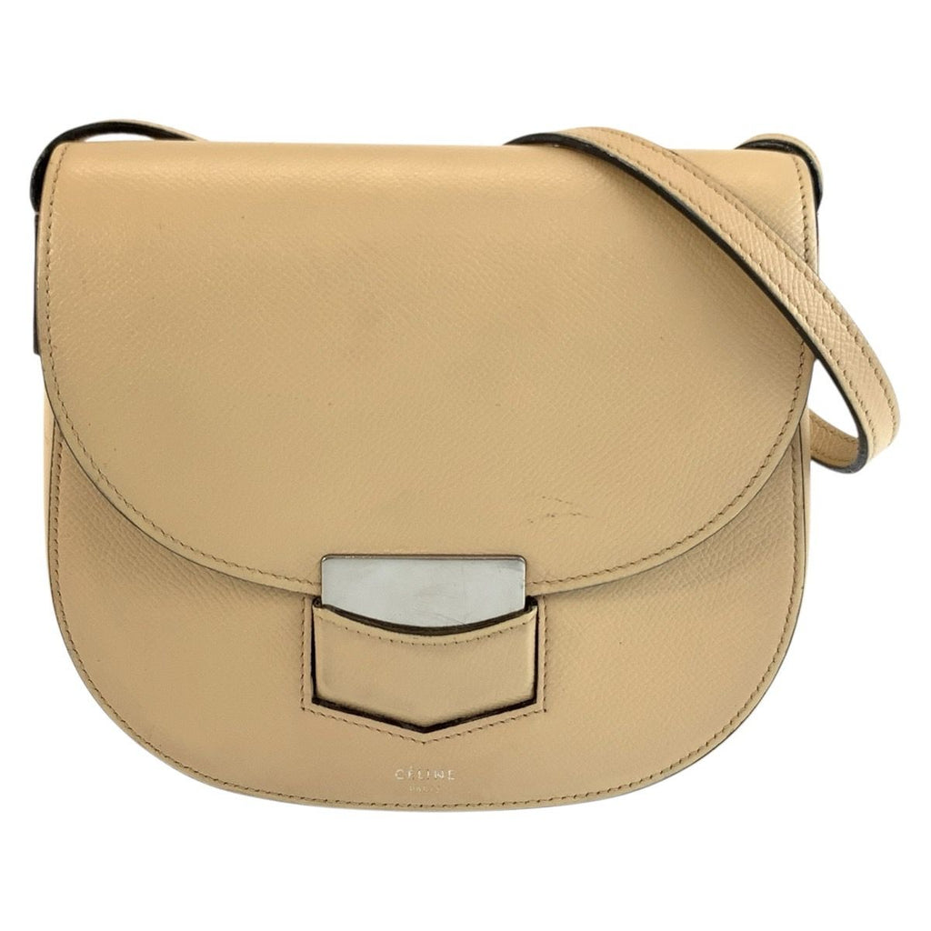 Celine Small Trotter Shoulder Bag Pochette Beige Silver Leather