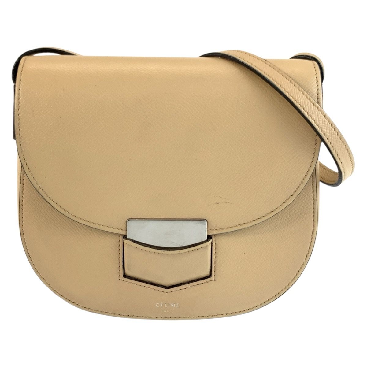 Celine Small Trotter Shoulder Bag Pochette Beige Silver Leather