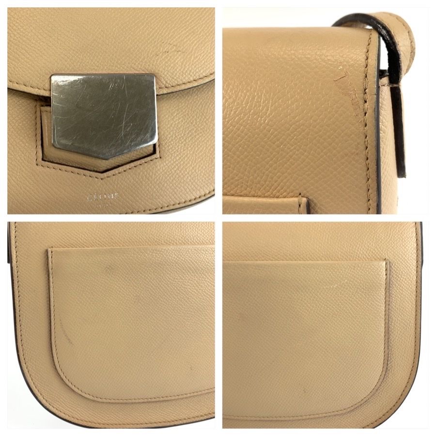 Celine Small Trotter Shoulder Bag Pochette Beige Silver Leather — view 5