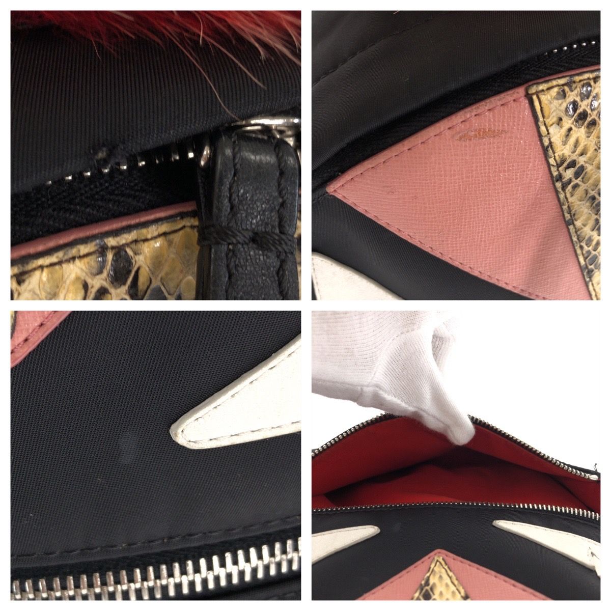 Fendi Bugs Monster Backpack Black Pink Red Nylon Leather — view 4