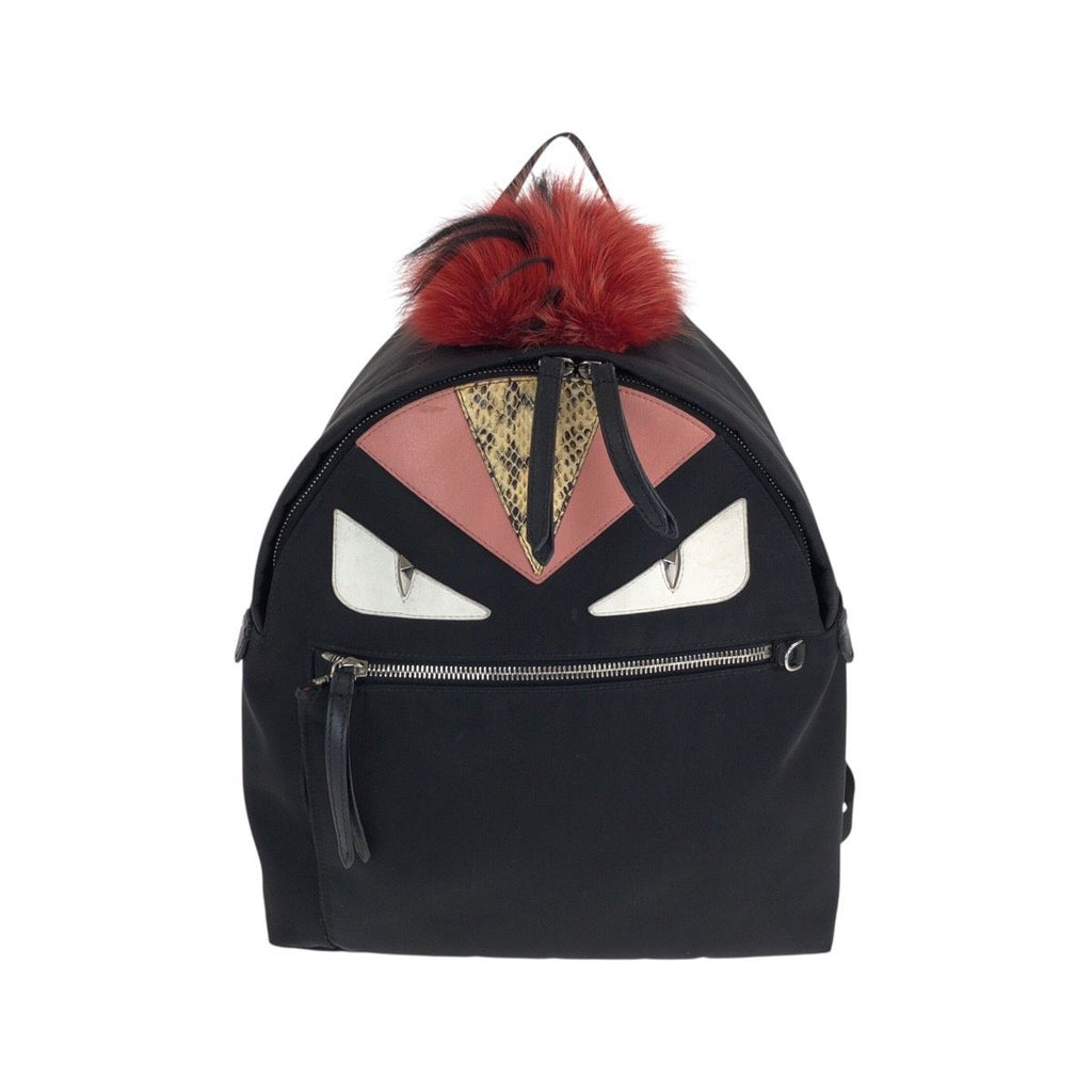 Fendi Bugs Monster Backpack Black Pink Red Nylon Leather