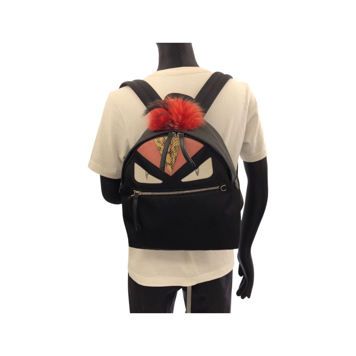 Fendi Bugs Monster Backpack Black Pink Red Nylon Leather — view 7