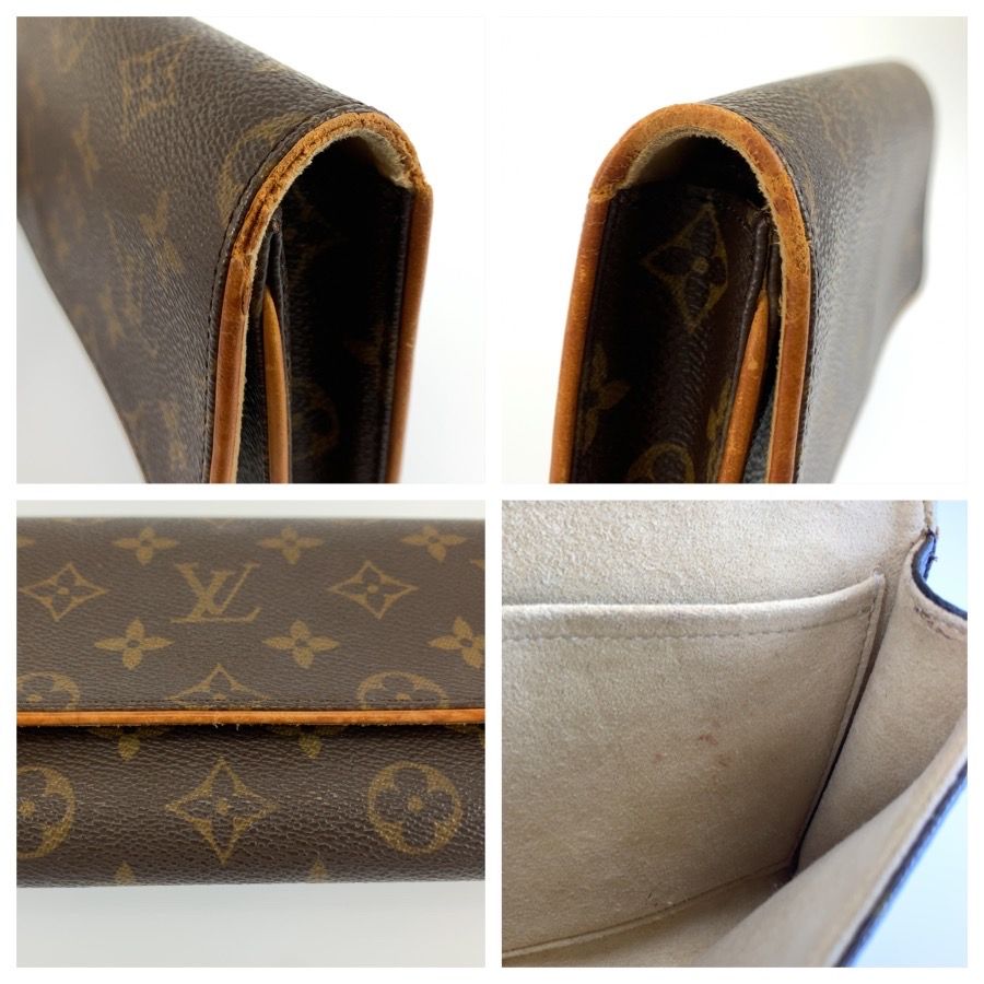 Louis Vuitton Monogram Pochette Twin GM Shoulder Bag Brown Gold Leather — view 5