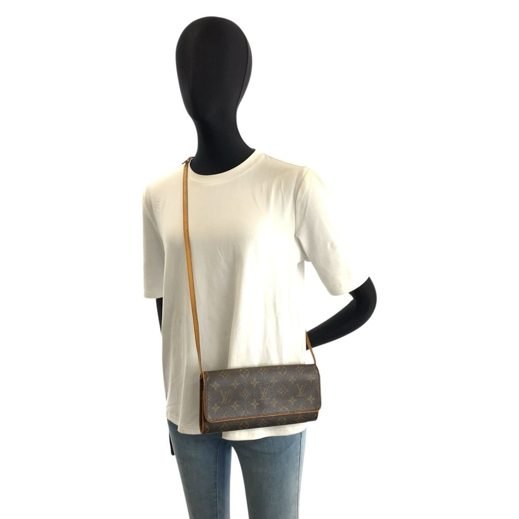 Louis Vuitton Monogram Pochette Twin GM Shoulder Bag Brown Gold Leather — view 6