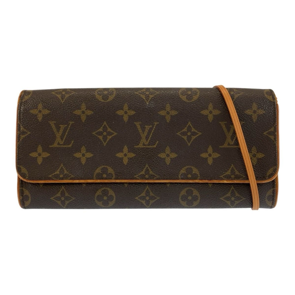Louis Vuitton Monogram Pochette Twin GM Shoulder Bag Brown Gold Leather