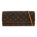 Louis Vuitton Monogram Pochette Twin GM Shoulder Bag Brown Gold Leather