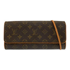 Louis Vuitton Monogram Pochette Twin GM Shoulder Bag Brown Gold Leather