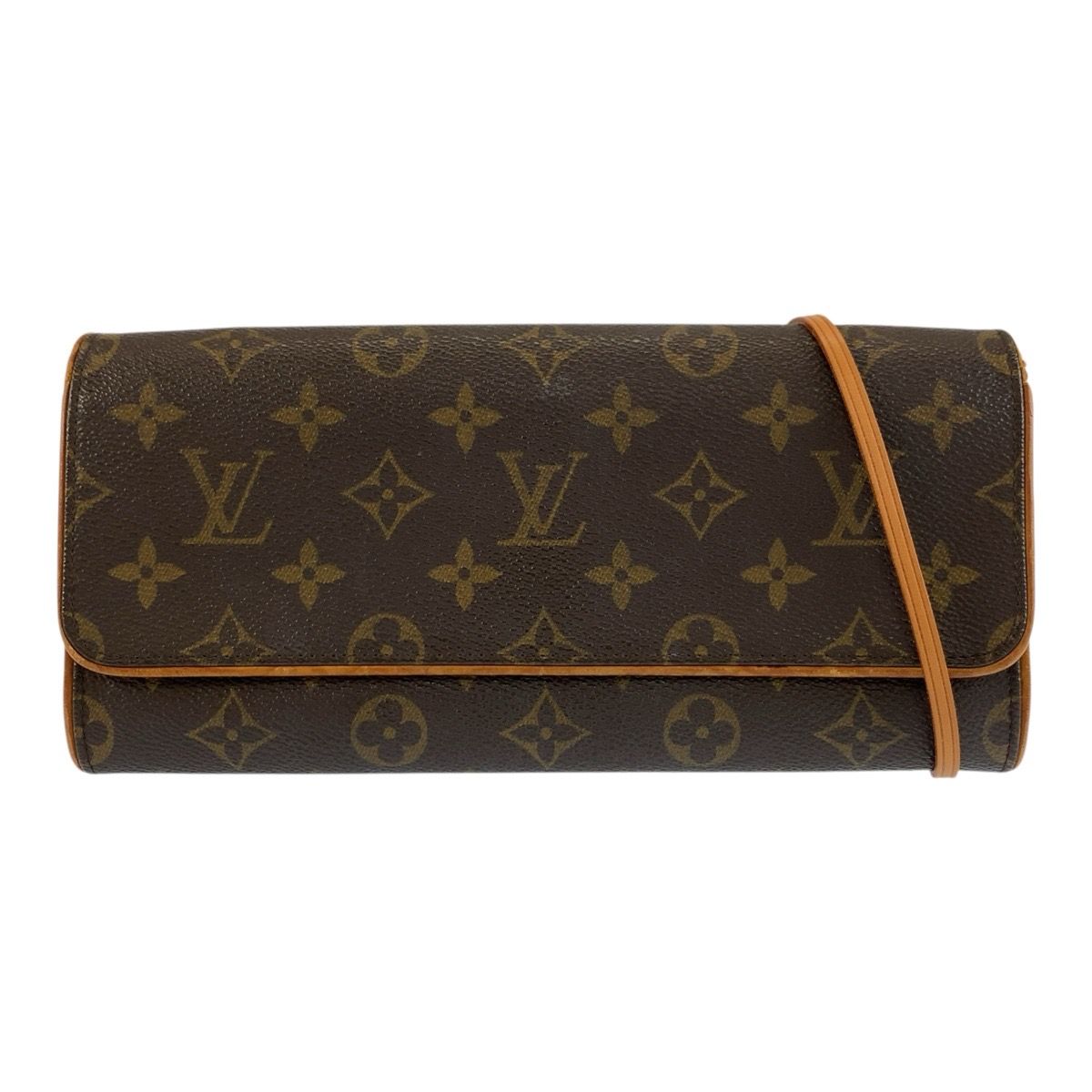 Louis Vuitton Monogram Pochette Twin GM Shoulder Bag Brown Gold Leather